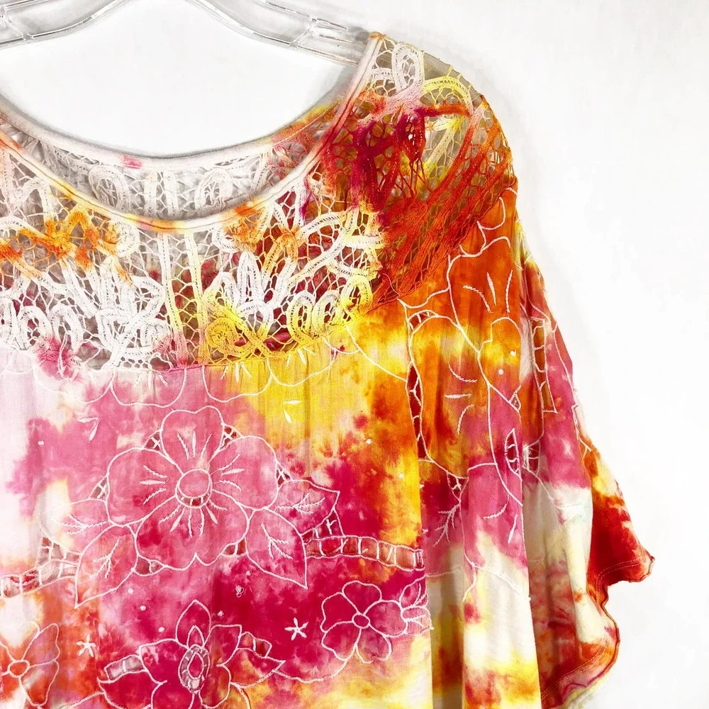 We the Free People Small Top Handmade Tie Dye‎ Daffodil Darling Yellow Pink 410